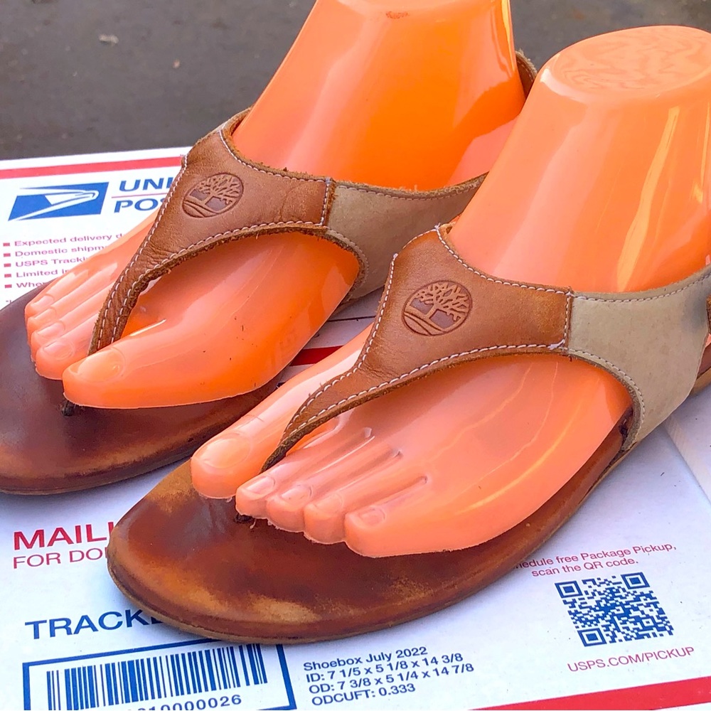 Timberland Earthkeepers Women’s Brown Leather Ankle Strap Thong Sandals Size 8M